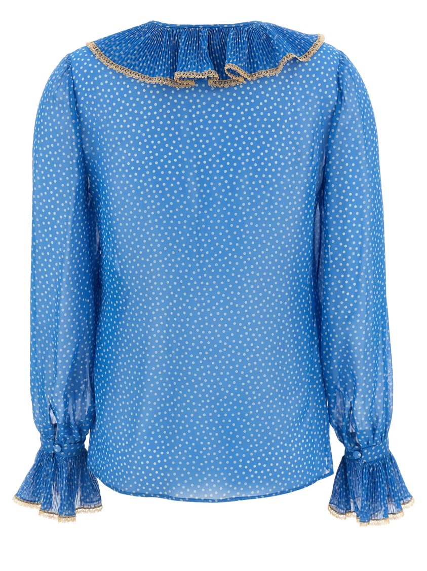 Shop Valentino Blue Silk Polka Dot Blouse