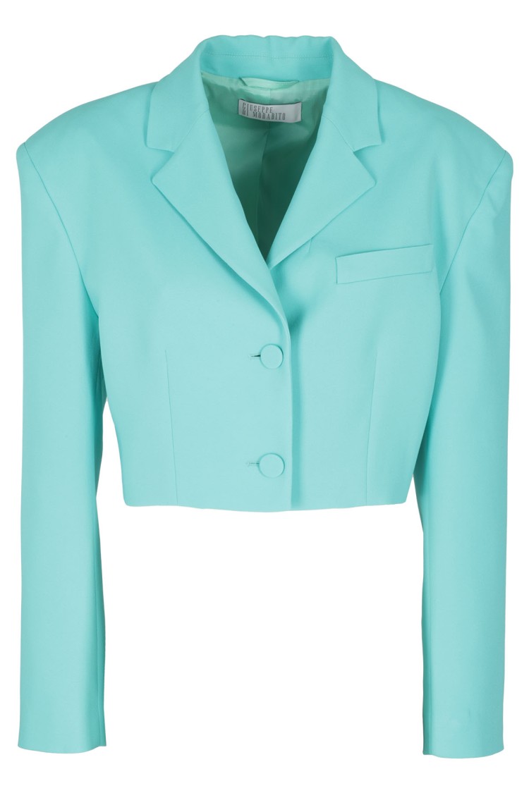 Giuseppe Di Morabito Blue Zircon Single-breasted Crop Jacket In Blue