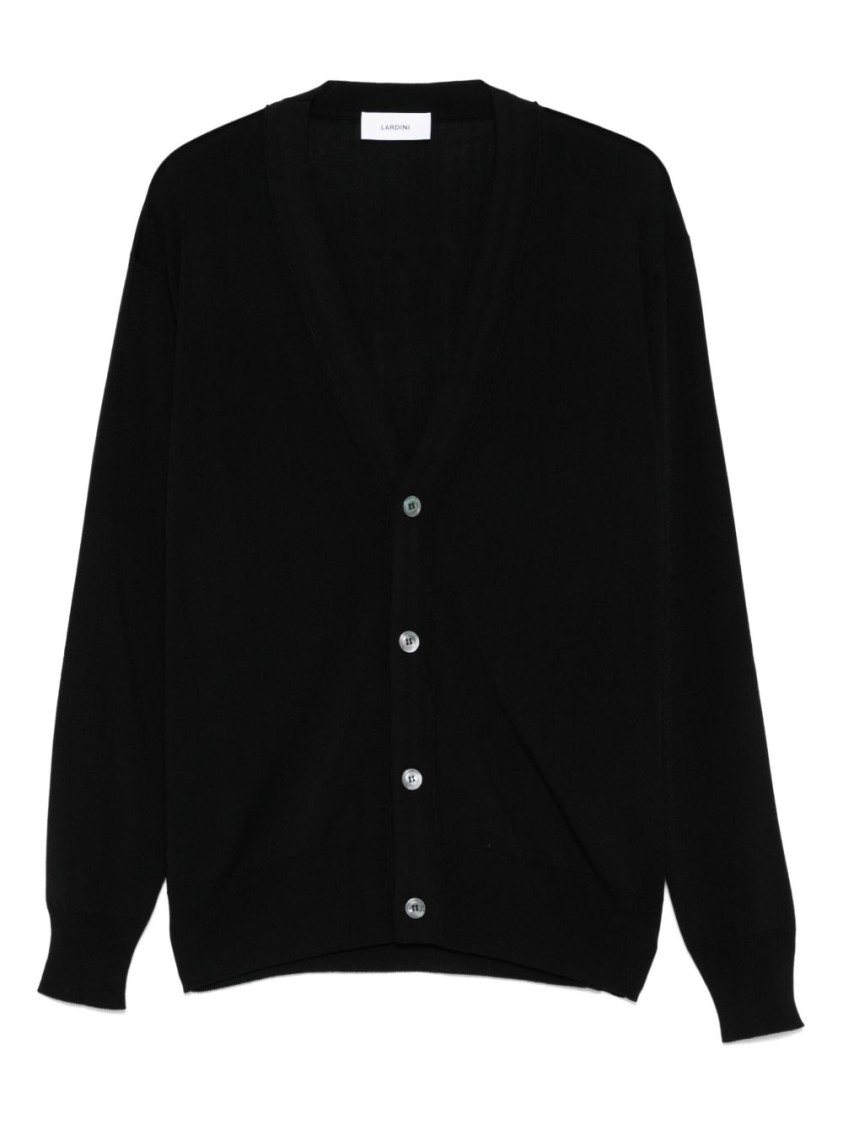 Lardini Deep V-neck Black Sweater With Button-down Front In Black