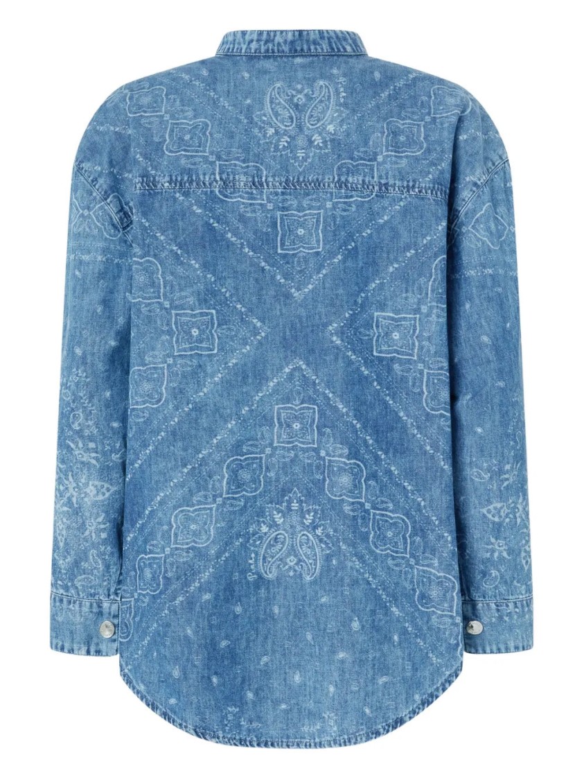 Pinko Blouse À Col V En Denim Avec Imprimé Bandana In Multi