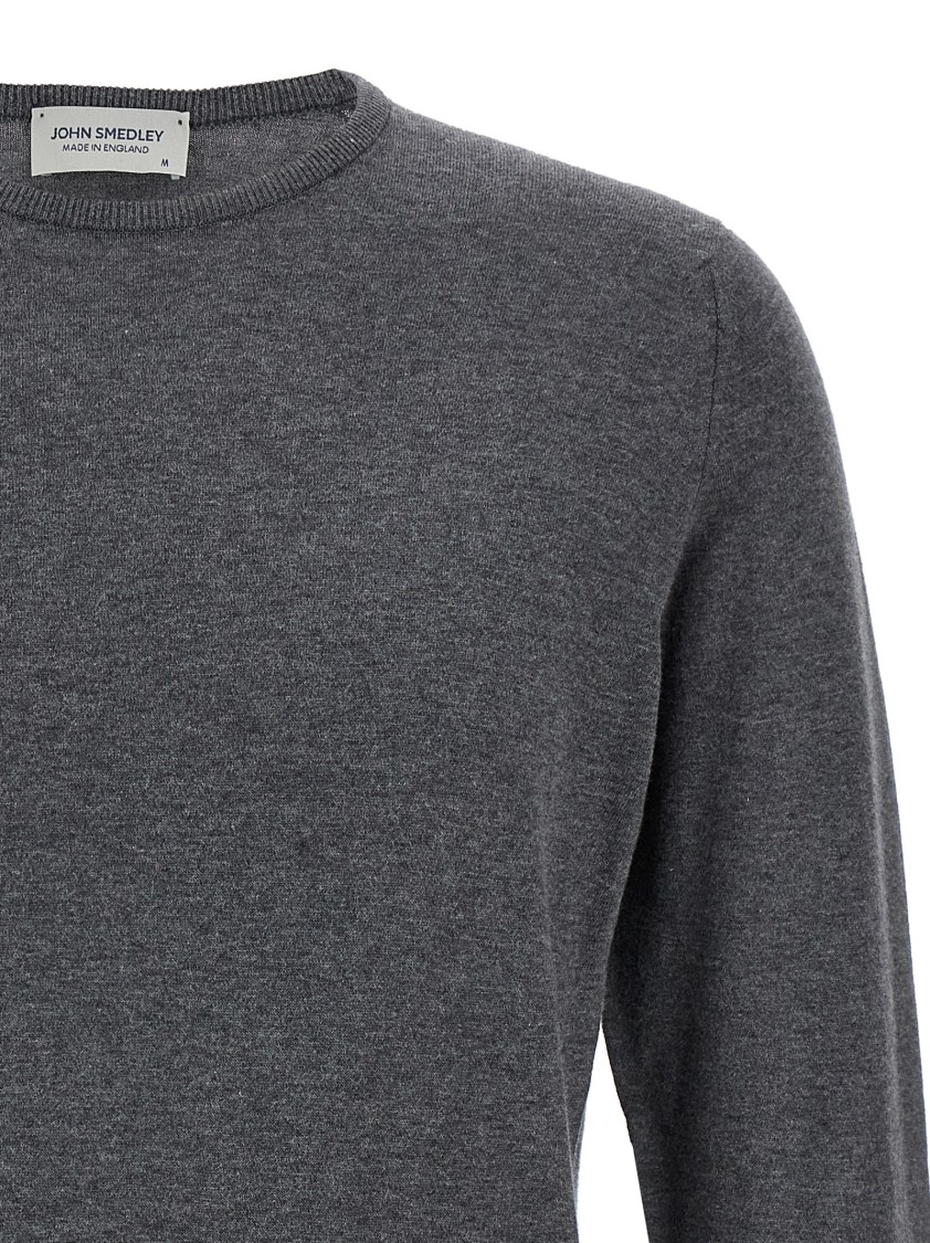John Smedley Crew Neck Sweater With Ribbed Cuffs In Gray