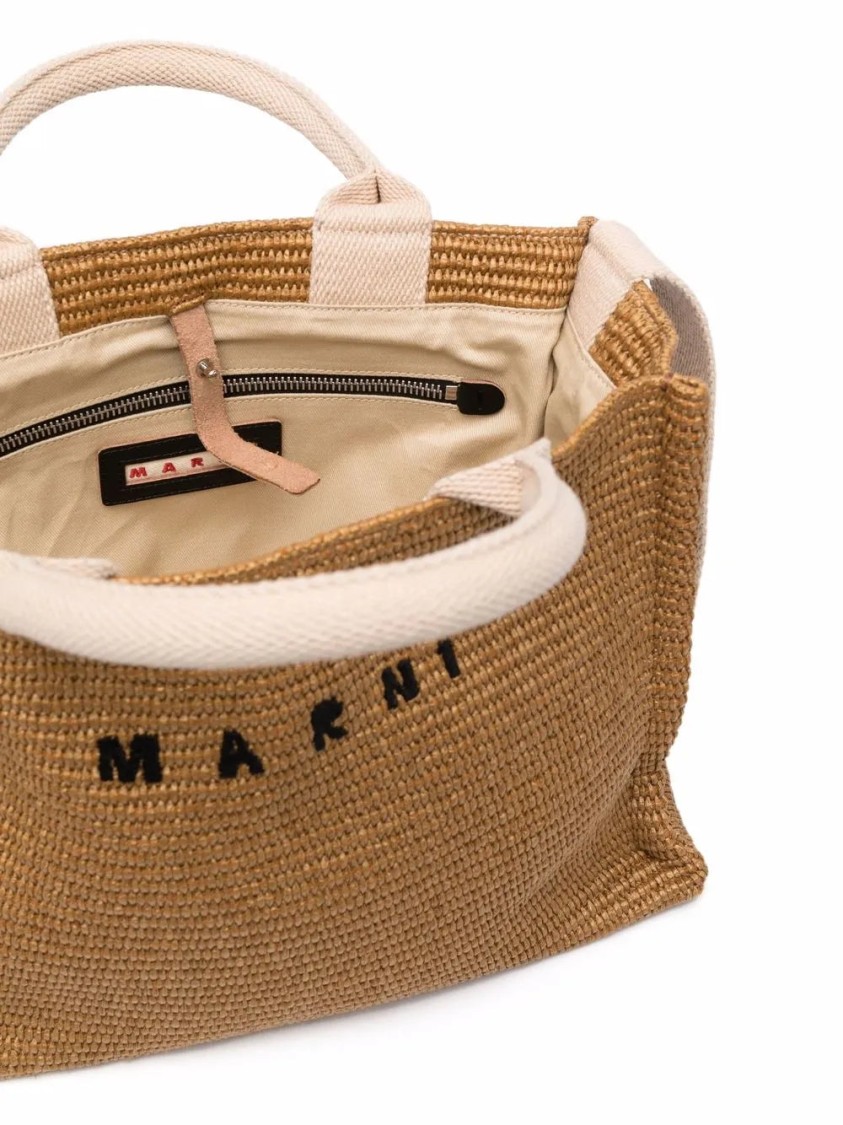 Marni Raffia-effect Canvas Small Tote Bag