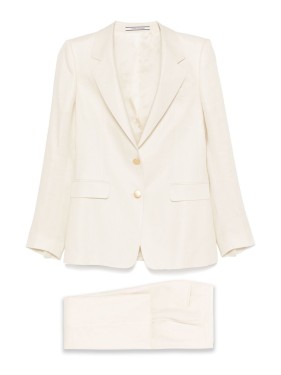 セットアップ Tagliatore Ecru Linen Tailored Suit With Wide-Leg Trousers Tagliatore Ecru Linen Tailored Suit With Wide-Leg Trousers