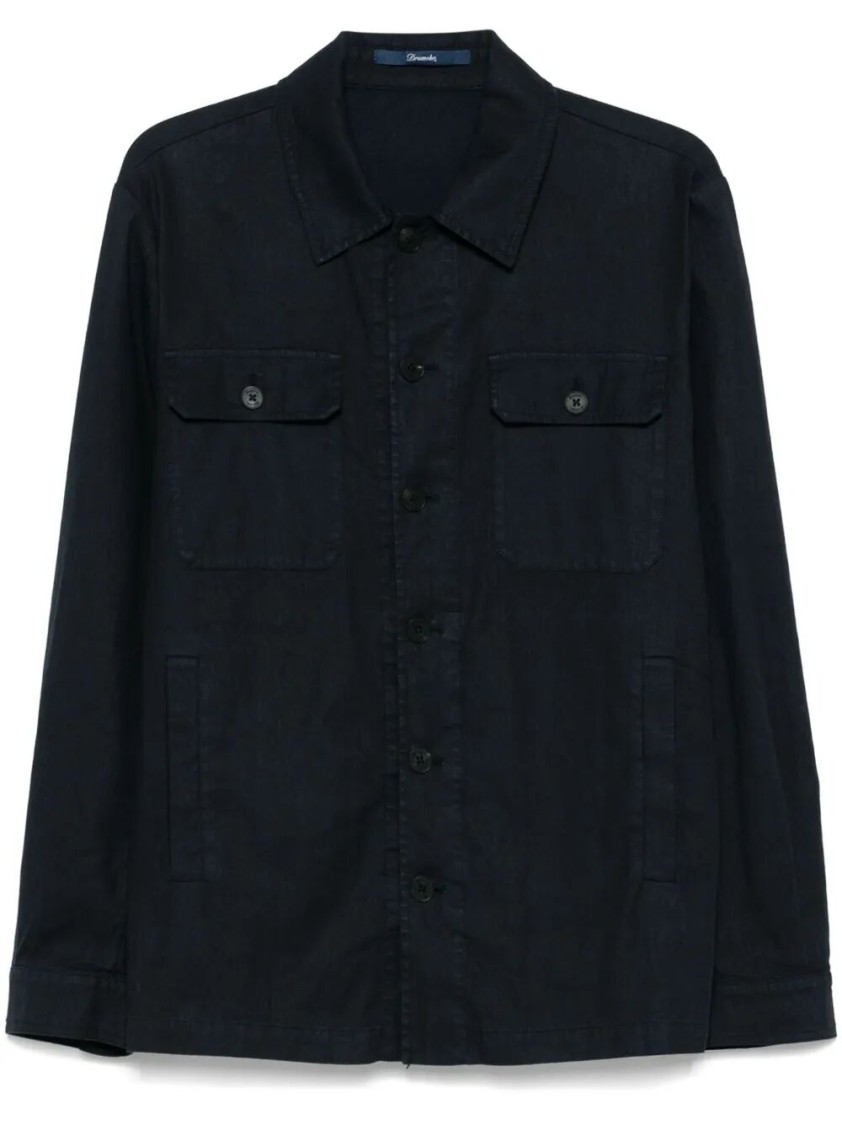 Drumohr Linen Shirt Jacket With Multiple Pockets In Blue