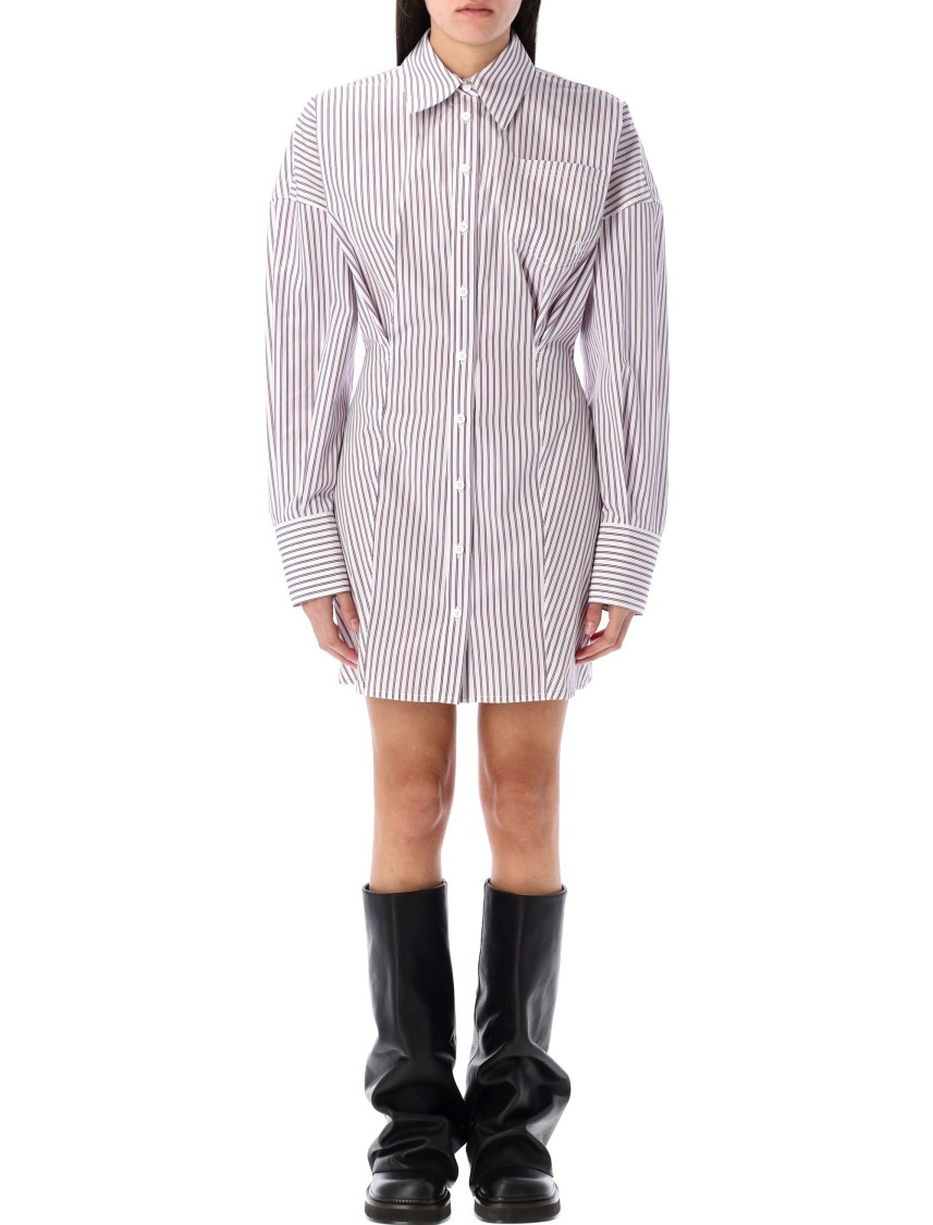 Attico White And Purple Striped Mini Shirt Dress In Purple