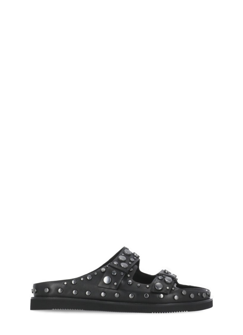 Ash Ultra Black Leather Studded Two Bar Mules In Black