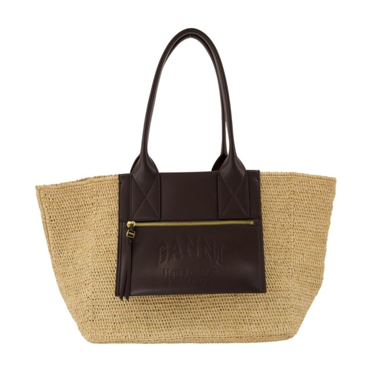 トートバッグ Ganni Easy Medium Shopper Bag - Raffia - Brown Ganni Easy Medium Shopper Bag - Raffia - Brown Tote Bag