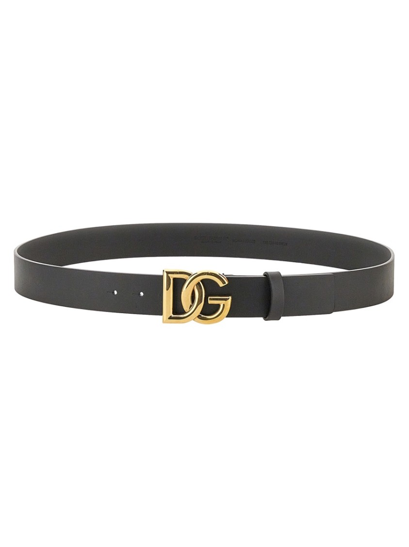 Dolce & Gabbana Black Belt With Buckle Closure And Interwoven Design In Leather Man In Black