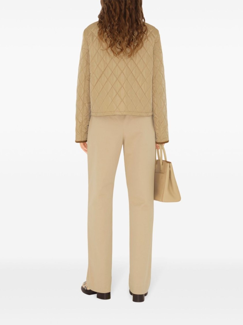 Burberry Quilted Jacket With Corduroy Collar And Pockets In Brown