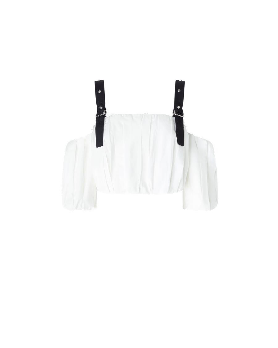 Pinko Balloon Sleeves Crop Top In White