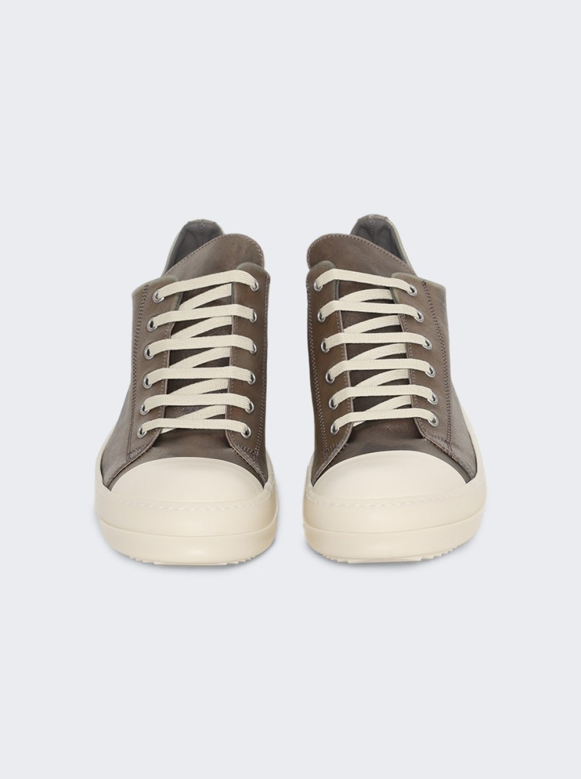 Rick Owens Hollywood Leather Low Sneakers Dust And Milk In Green
