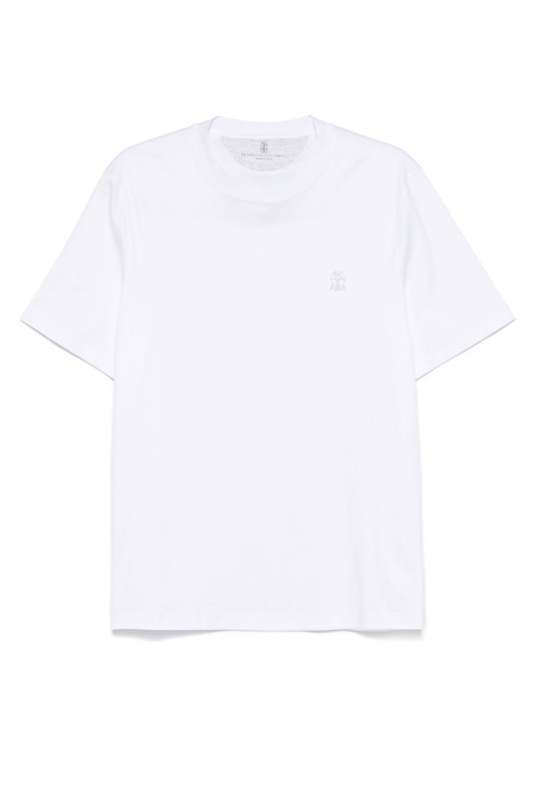 Brunello Cucinelli Men T-shirt With Logo And Faux-layering In White