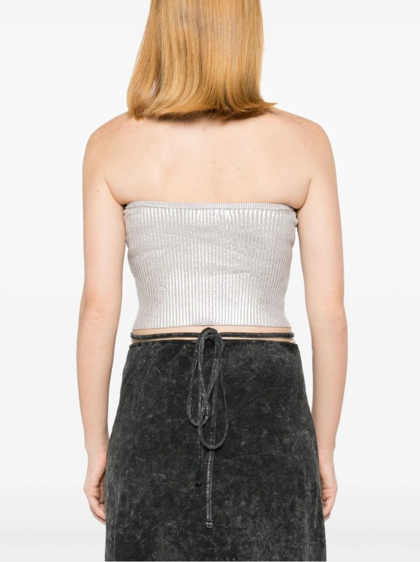 Shop Diesel Ribbed Cut-out Sweater With Metallic Sheen In Grey
