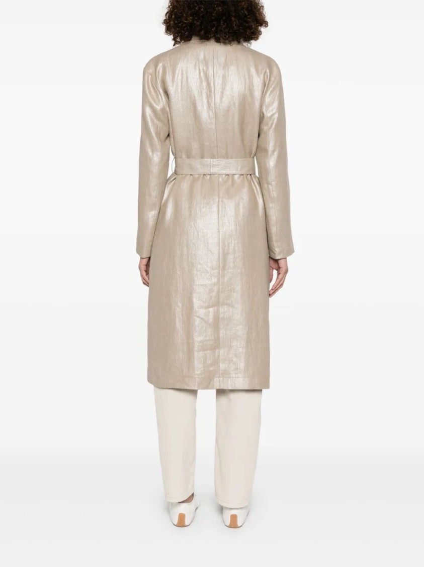 Herno Long Linen Coat With Belted Waist