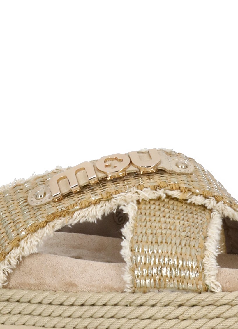 MOU MOU GOLD CRISS-CROSS RAFIA SANDALS