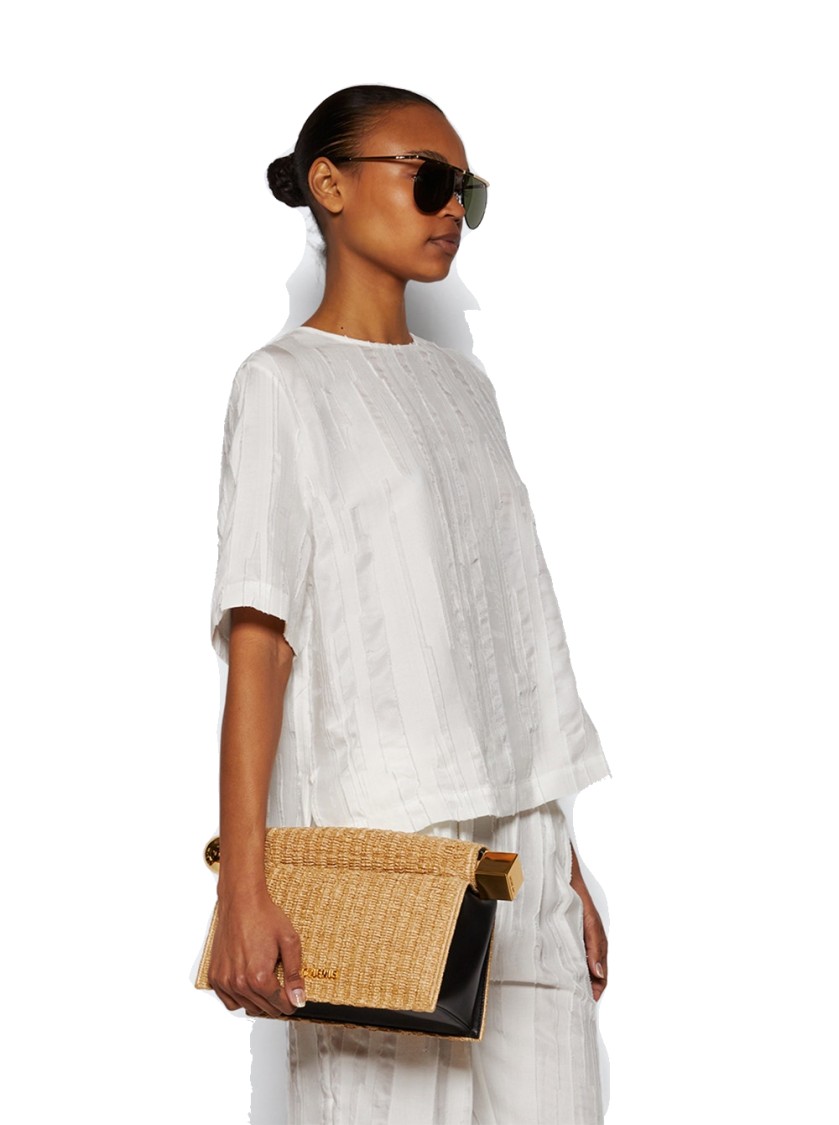 Shop Jacquemus Rond Carre Clutch Natural And Black In Neutrals