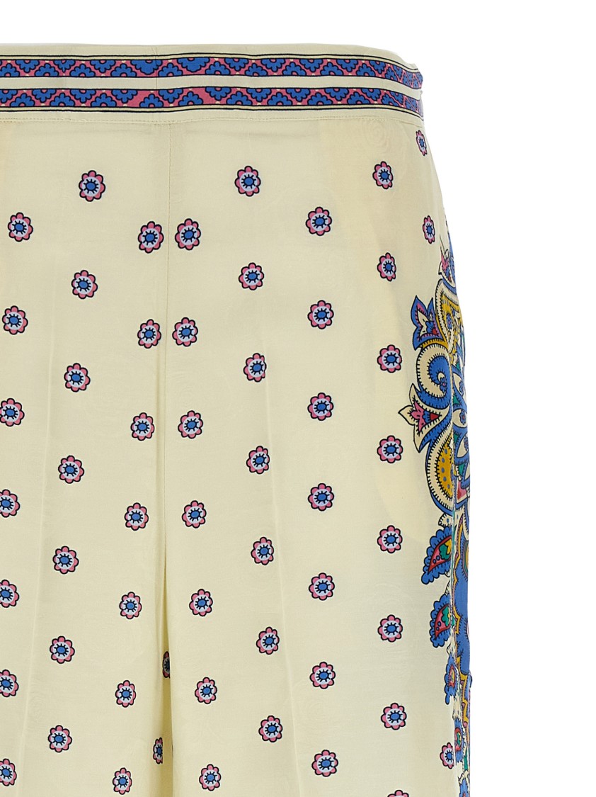 Etro Silk Blend Palazzo Pants With Jacquard Roses In White