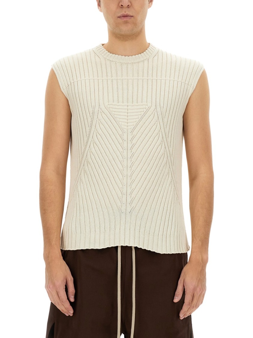 RICK OWENS RICK OWENS TEXTURED RIBBED KNITTED VEST WITH GEOMETRIC PATTERN