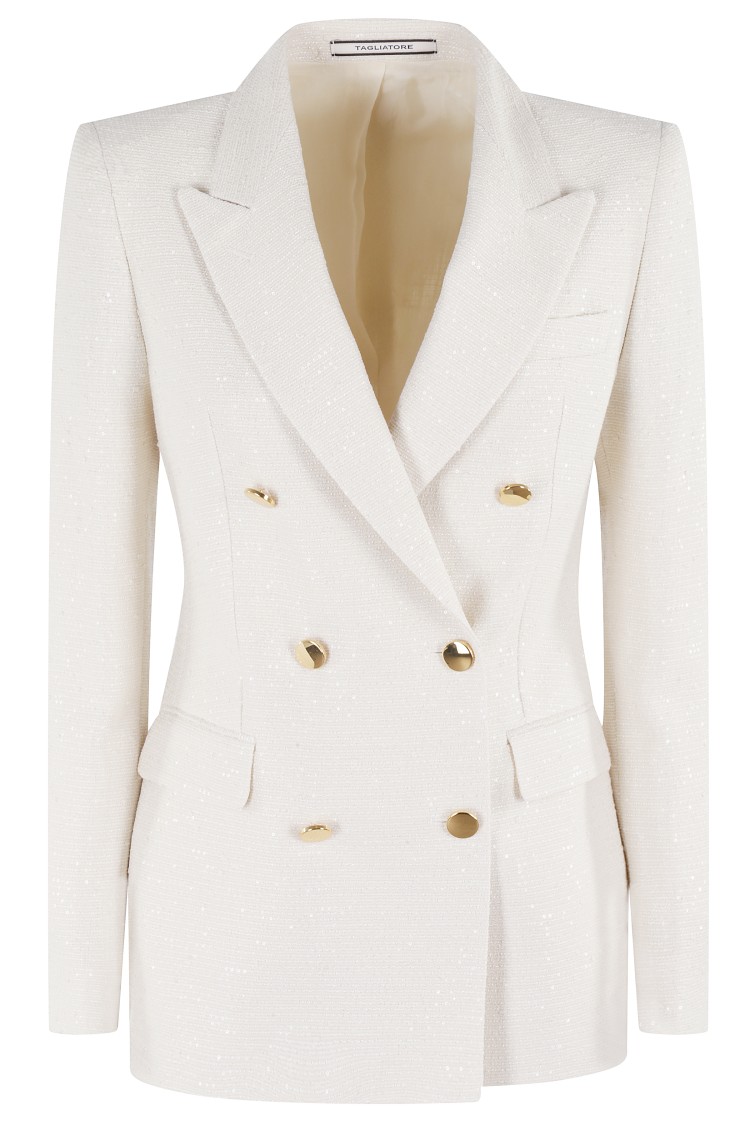 Tagliatore Double Breasted Jacket With All-over Sequins In White