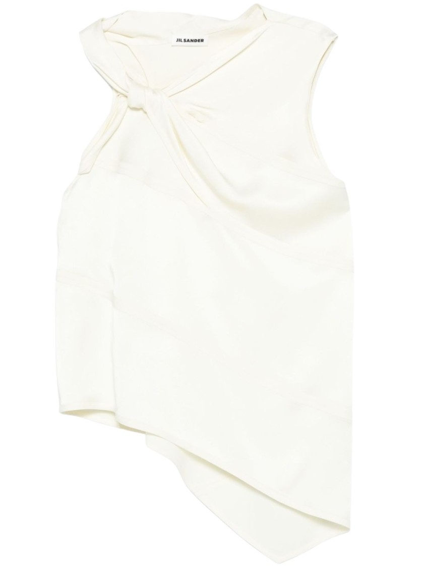 Jil Sander Light Beige Asymmetric Top With A Knot In White