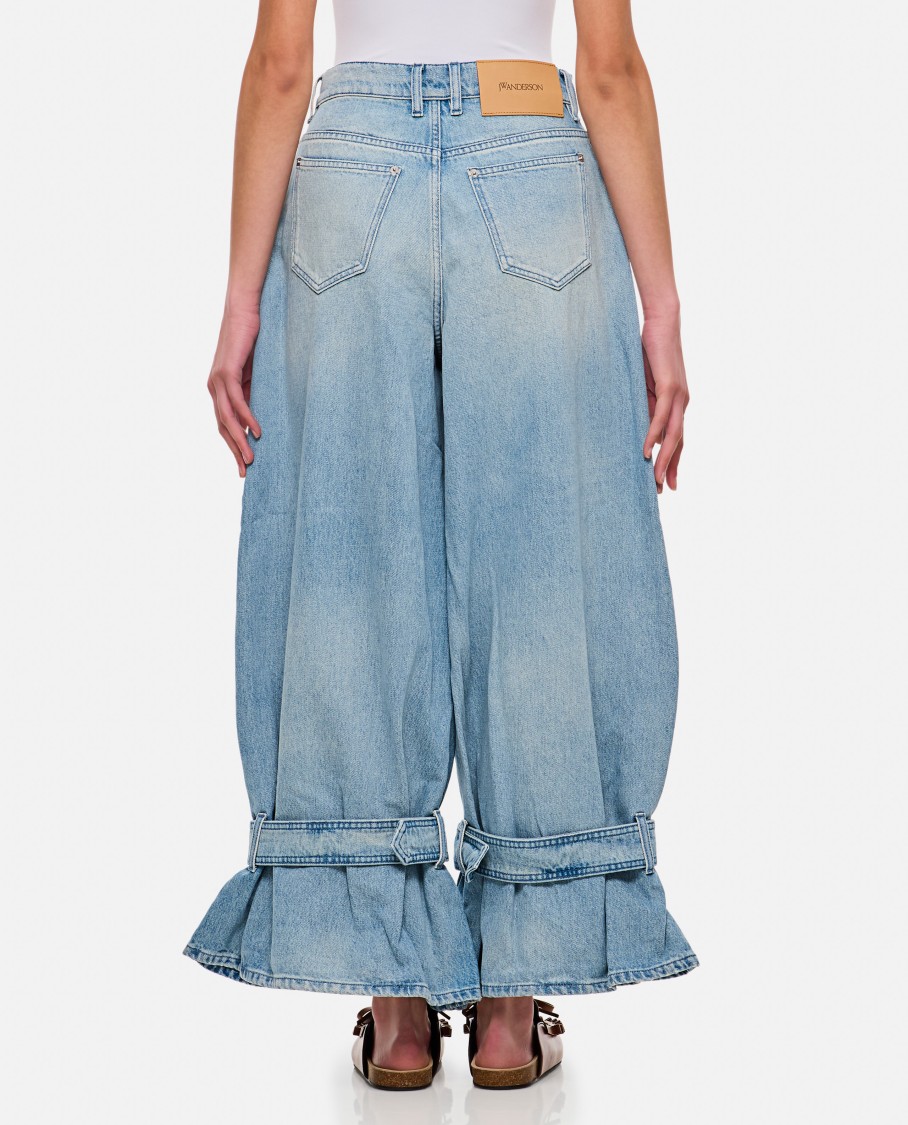 Jw Anderson Wide Jeans With Adjustable Ankle Height Belts In Blue