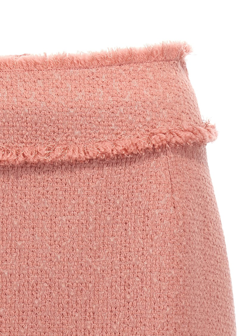 Dolce & Gabbana Textured Tweed Mini Skirt With Frayed Hem In Pink