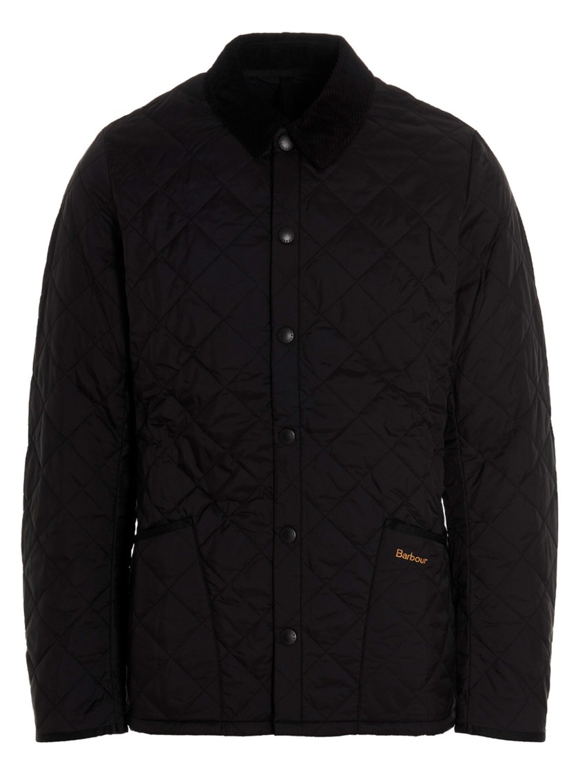 Barbour Quilted Jacket With Corduroy Collar And Side Pockets In Black
