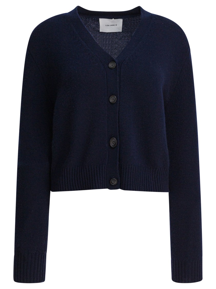 Lisa Yang Cropped Marion Cardigan With Deep V-neckline In Blue