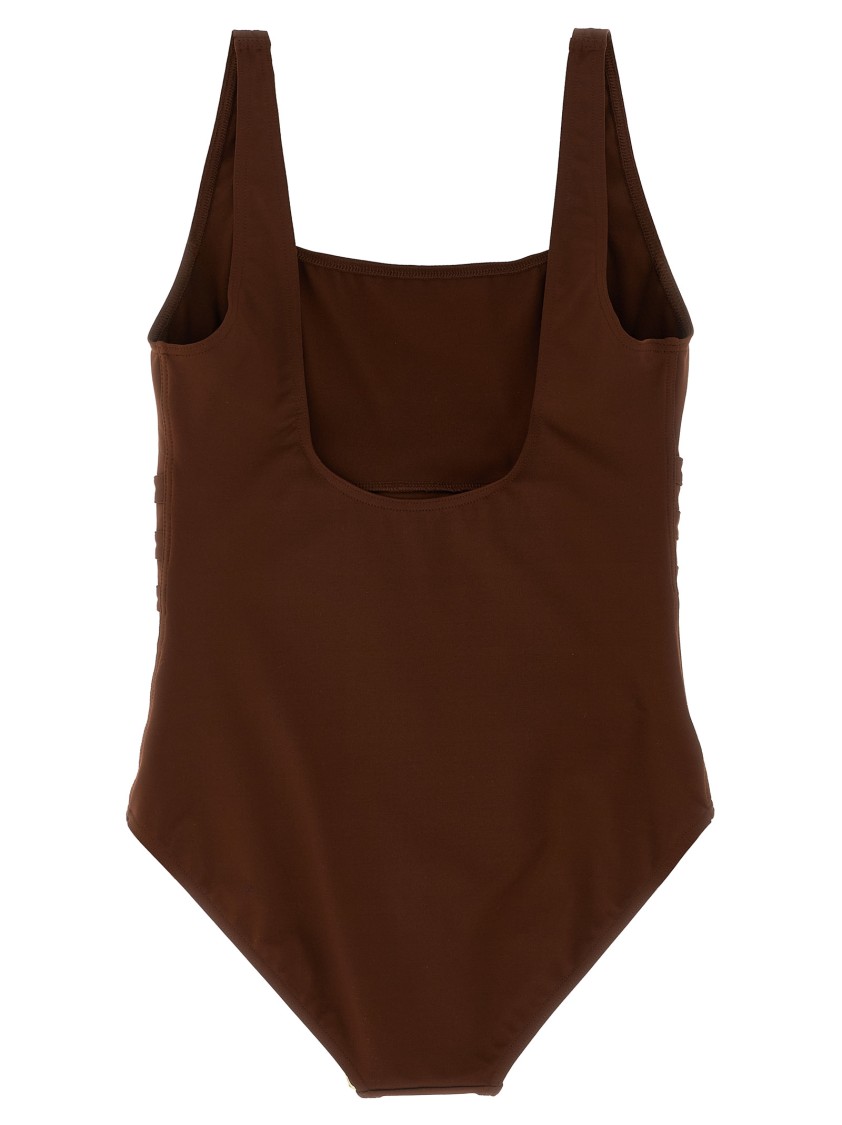 Eres Ribbed Square Neckline Wide Straps Swimsuit In Brown