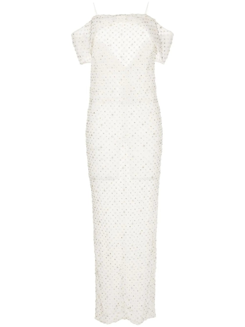 オールインワン・サロペット Saiid Kobeisy Off-White Lace Dress With Blouson Top And Back Saiid Kobeisy Off-White Lace Dress With Blouson Top And Back