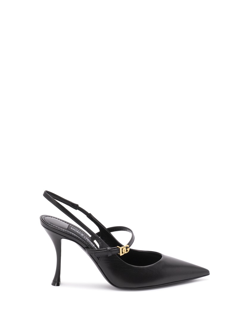 Dolce & Gabbana Pointed Toe Slingbacks With Delicate Ankle Strap In Black