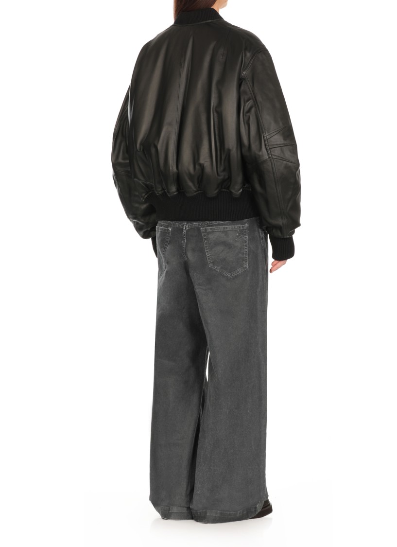 Attico Black Leather Bomber Jacket In Black