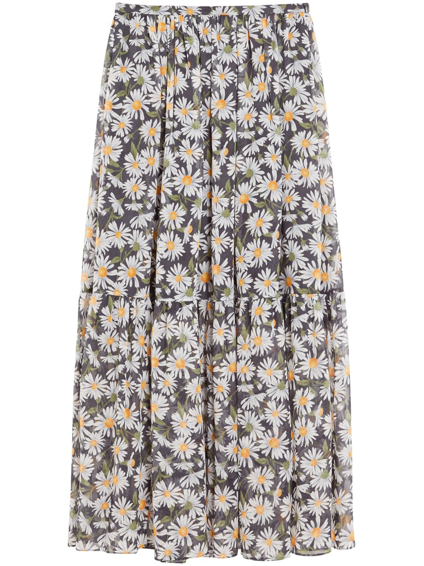 Max Mara Tiered Maxi Skirt With Daisy Print In Black