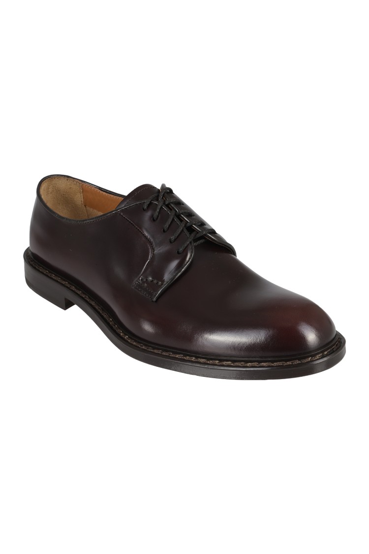 Shop Doucal's Laced Derby Shoe In Burgundy