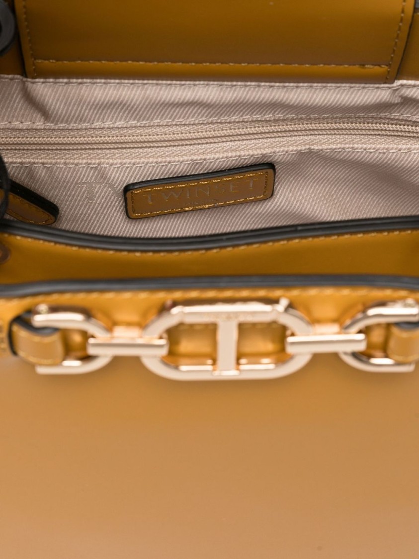 Twinset Twin-set Structured Tote Bag With Polished Hardware And Versatile Straps In Brown