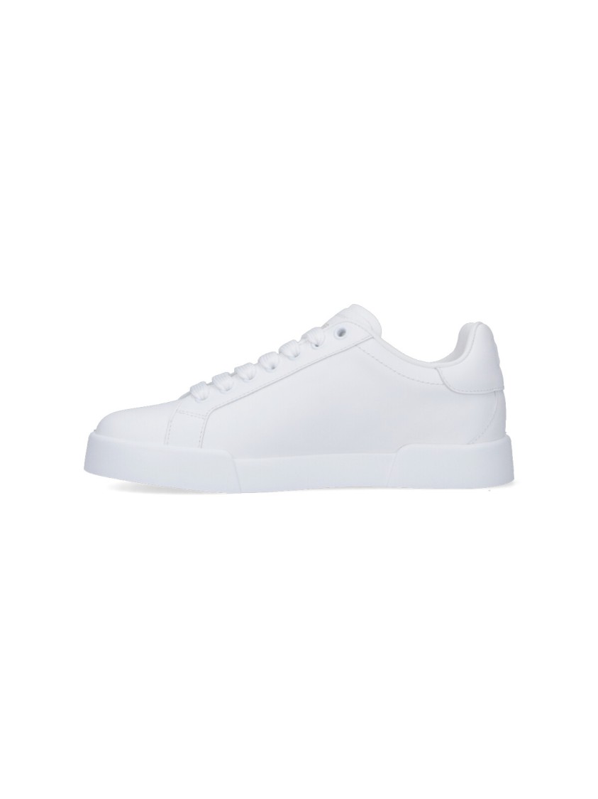 Dolce & Gabbana Leather Sneakers With Perforated Logo Detail In White