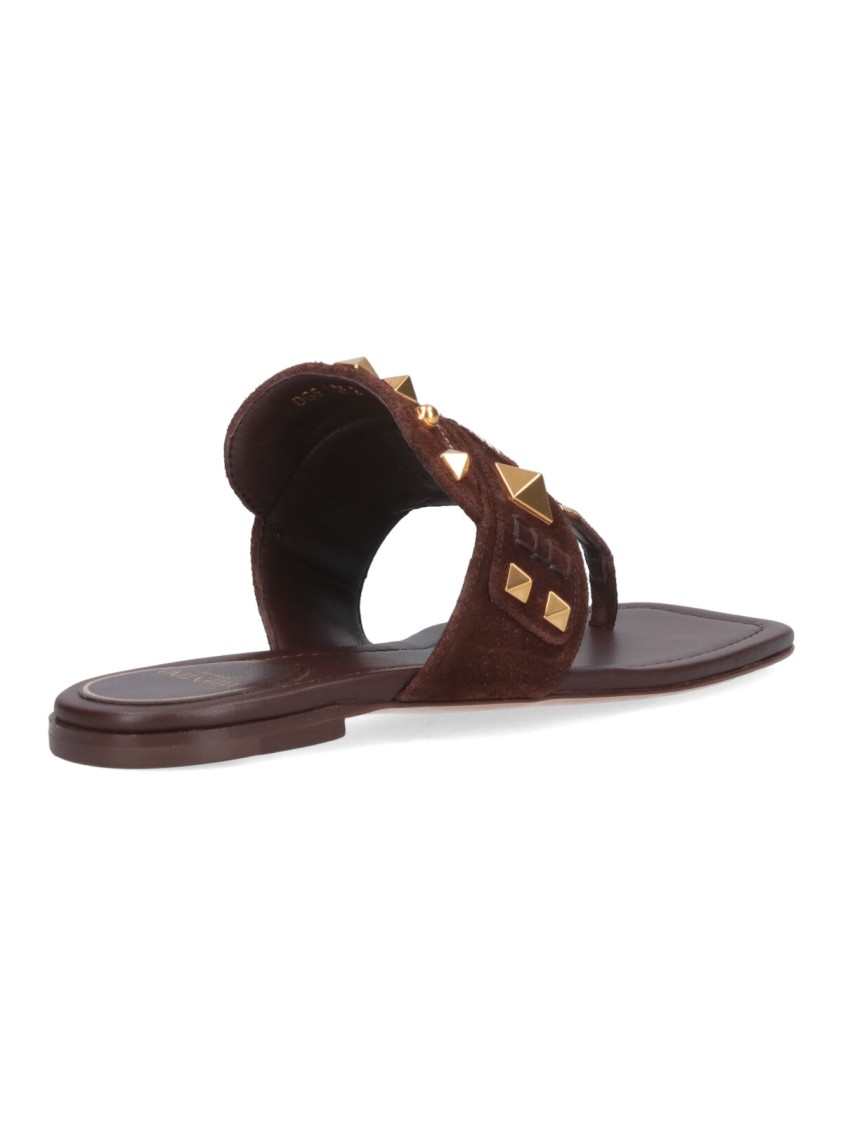 Valentino Garavani Plaster Caster Flip Flops With Gold Accents And Open Toe In Brown