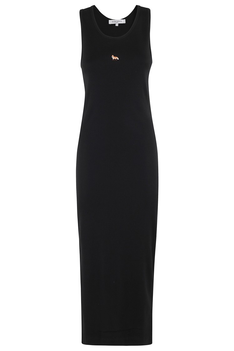 Maison Kitsuné Black Baby Fox Ribbed Tank Midi Dress