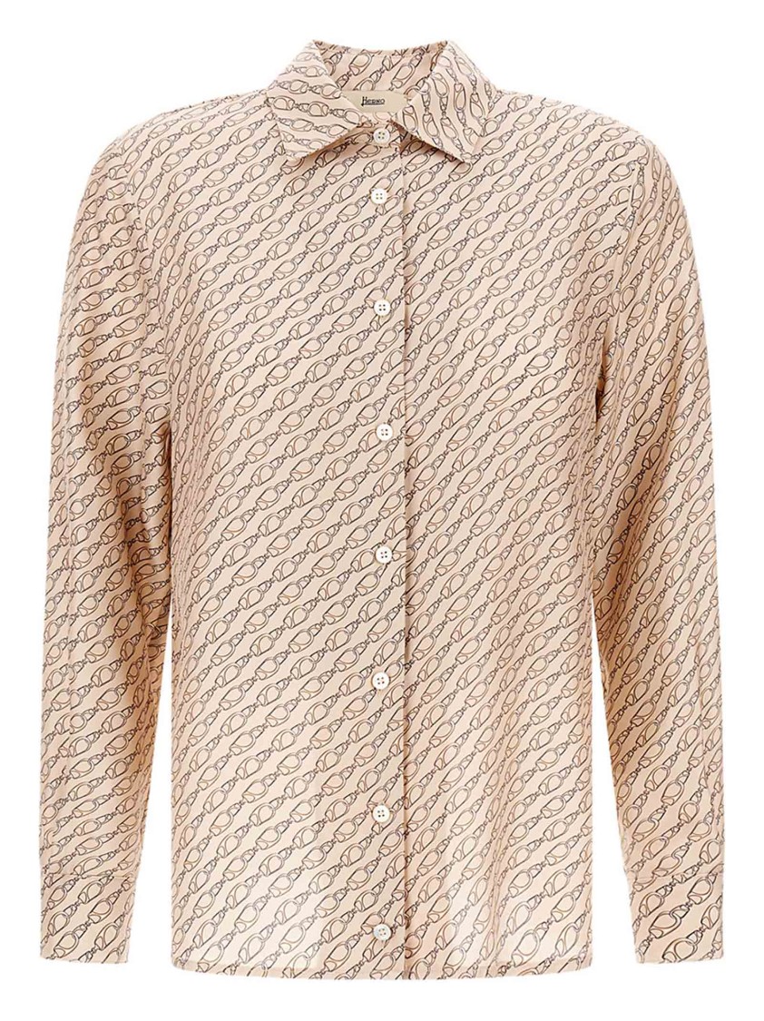 Herno Camel Mulberry Silk Shirt With Unique Hook Print