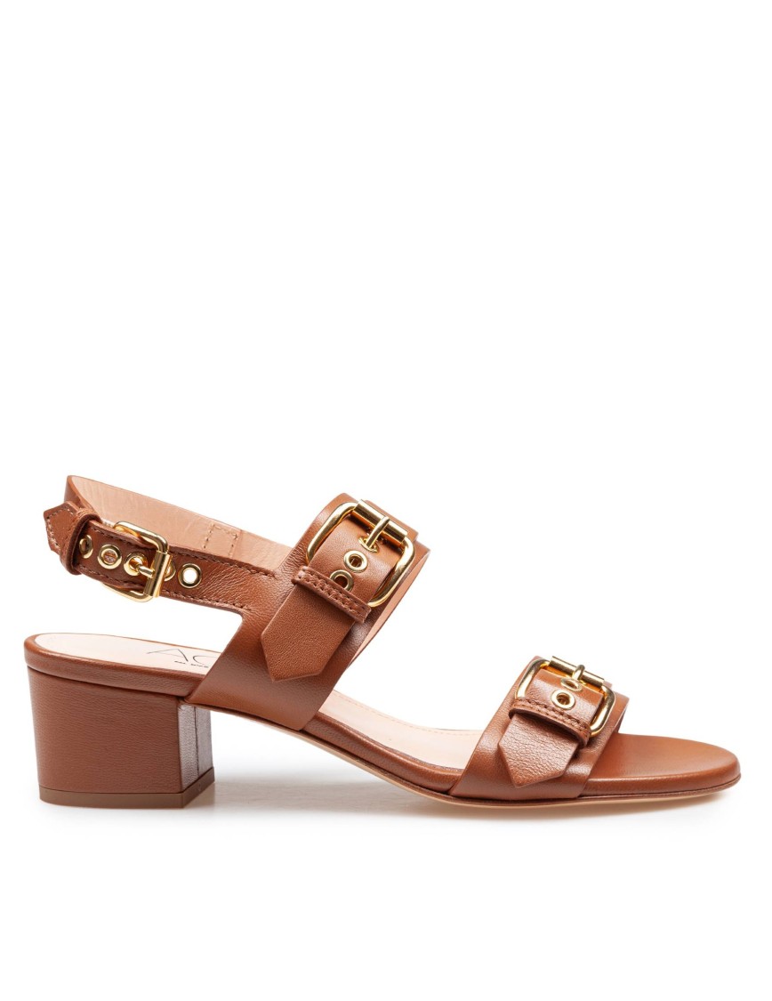 Agl Attilio Giusti Leombruni Agl Brandy Leather Sandals With Maxi Buckles In Brown
