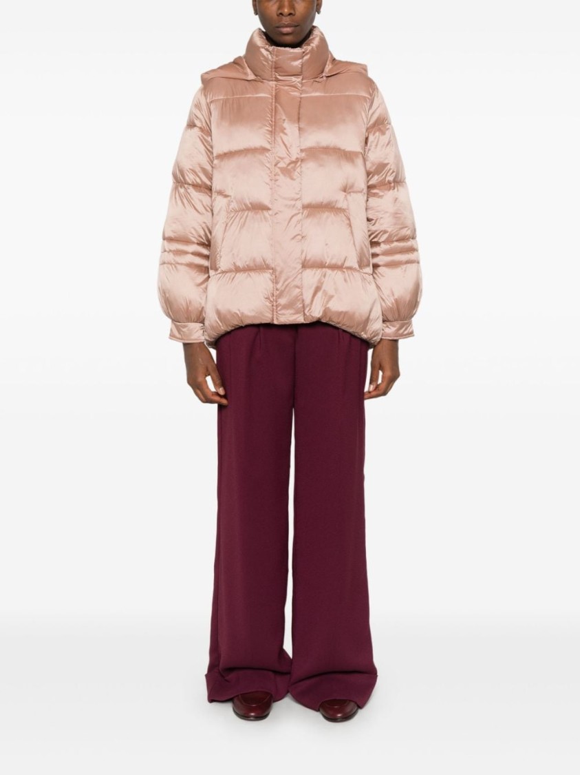 Twinset Striped Jacquard Puffer Jacket In Brown