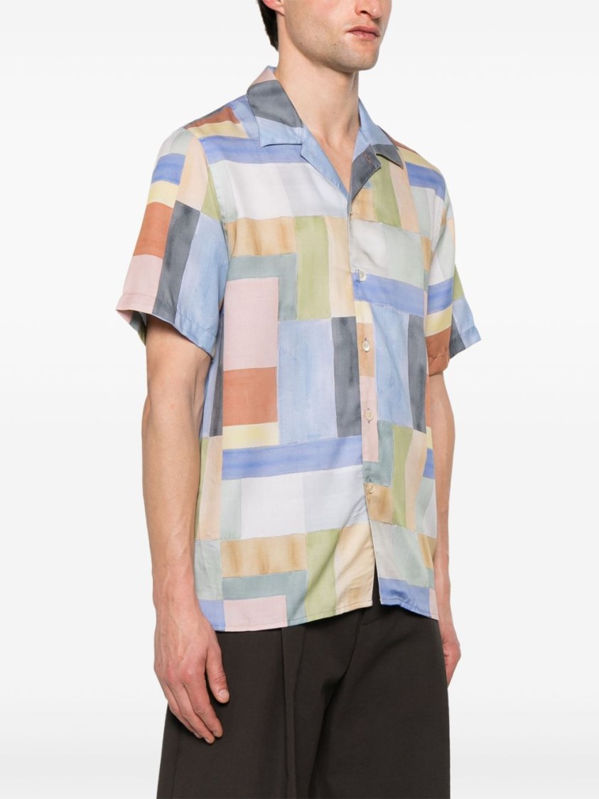 Paul Smith Multi Colour-block Print Lyocell Short-sleeve Shirt In Multi