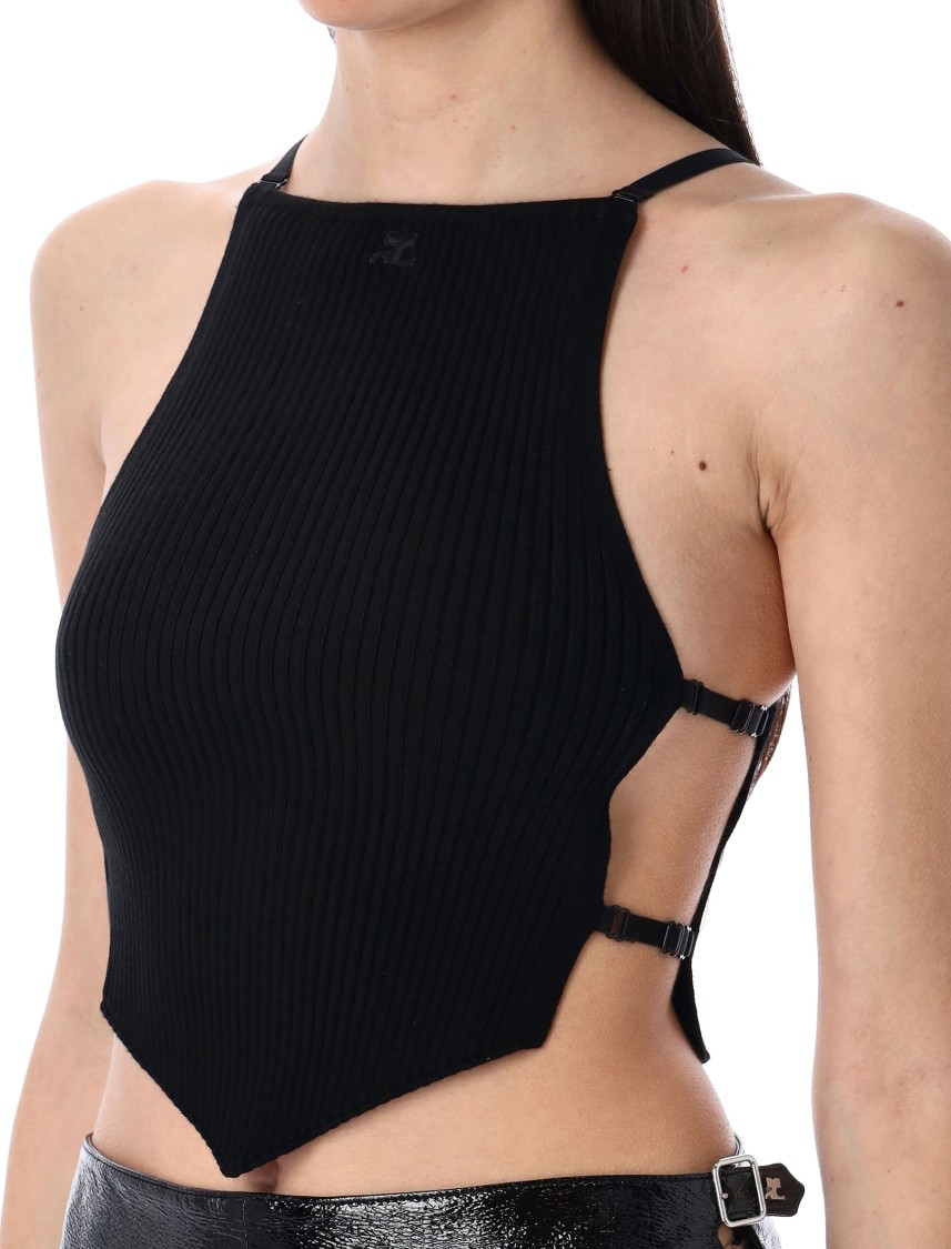 Shop Courrèges Ribbed Pointy Top With Adjustable Straps In Black
