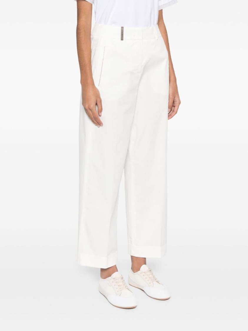 Peserico Cropped White Pants In Red