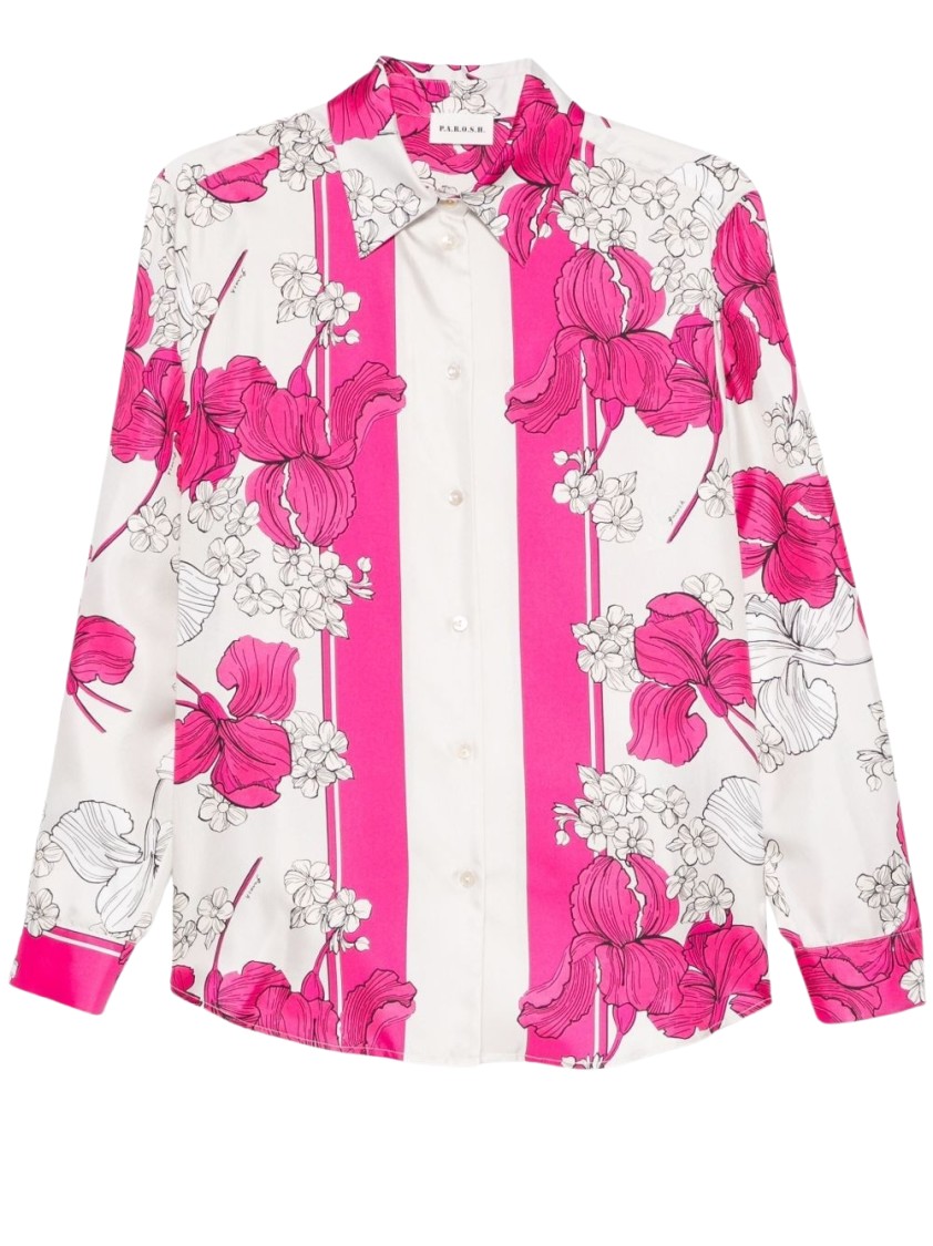 P.a.r.o.s.h Serenella Floral Print Long Sleeves Shirt In Pink