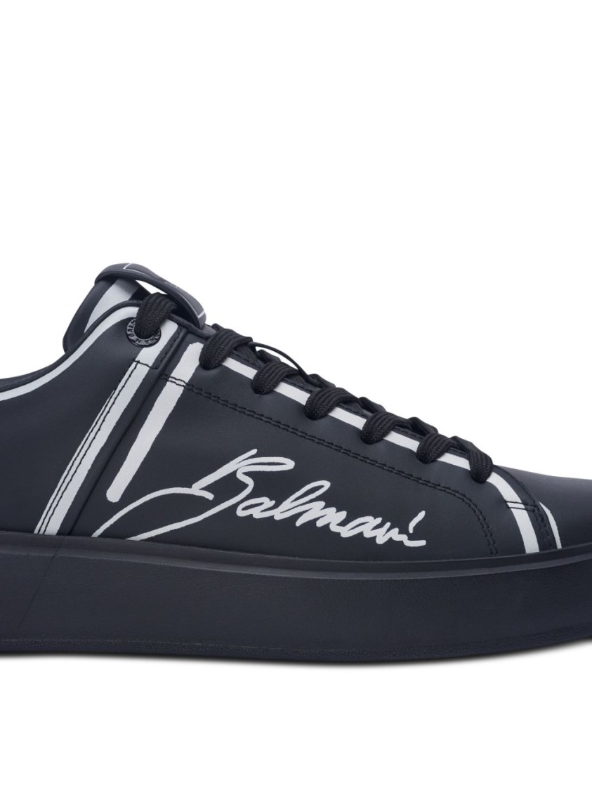 Balmain Calfskin B-court Printed Sneakers In Black