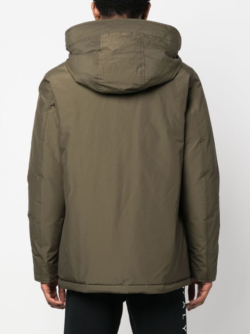 Woolrich Feather Down Padded Parka With Concealed Hood In Green