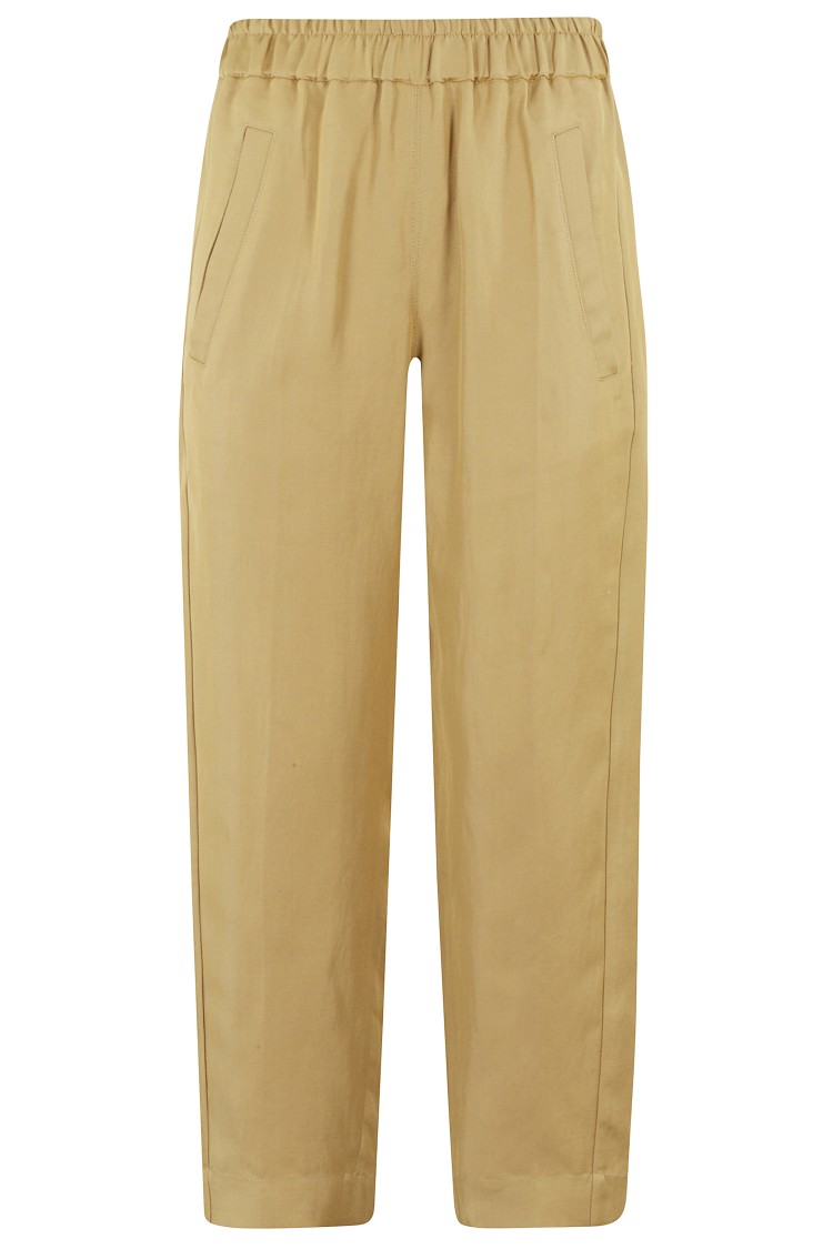 Shop Tela Fluid Fabric Tapered Pants With Elasticized Waistband In Yellow