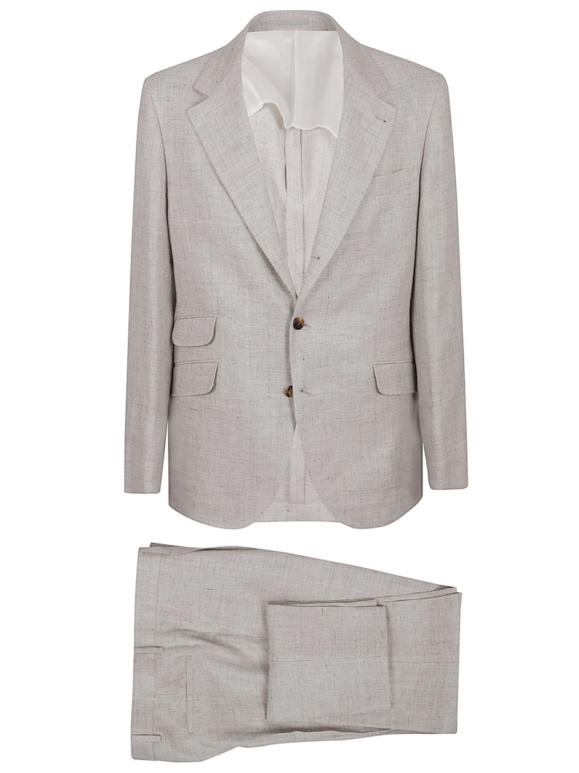 Brunello Cucinelli Tailored Linen Blend Suit With Notch Lapels In Gray