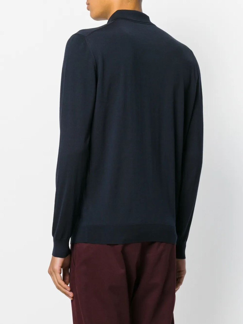 Drumohr Long Sleeve Navy Blue Jersey Polo Shirt In Black